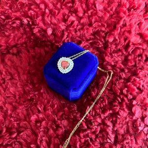 Ruby Red Heart Necklace with Gold Chain